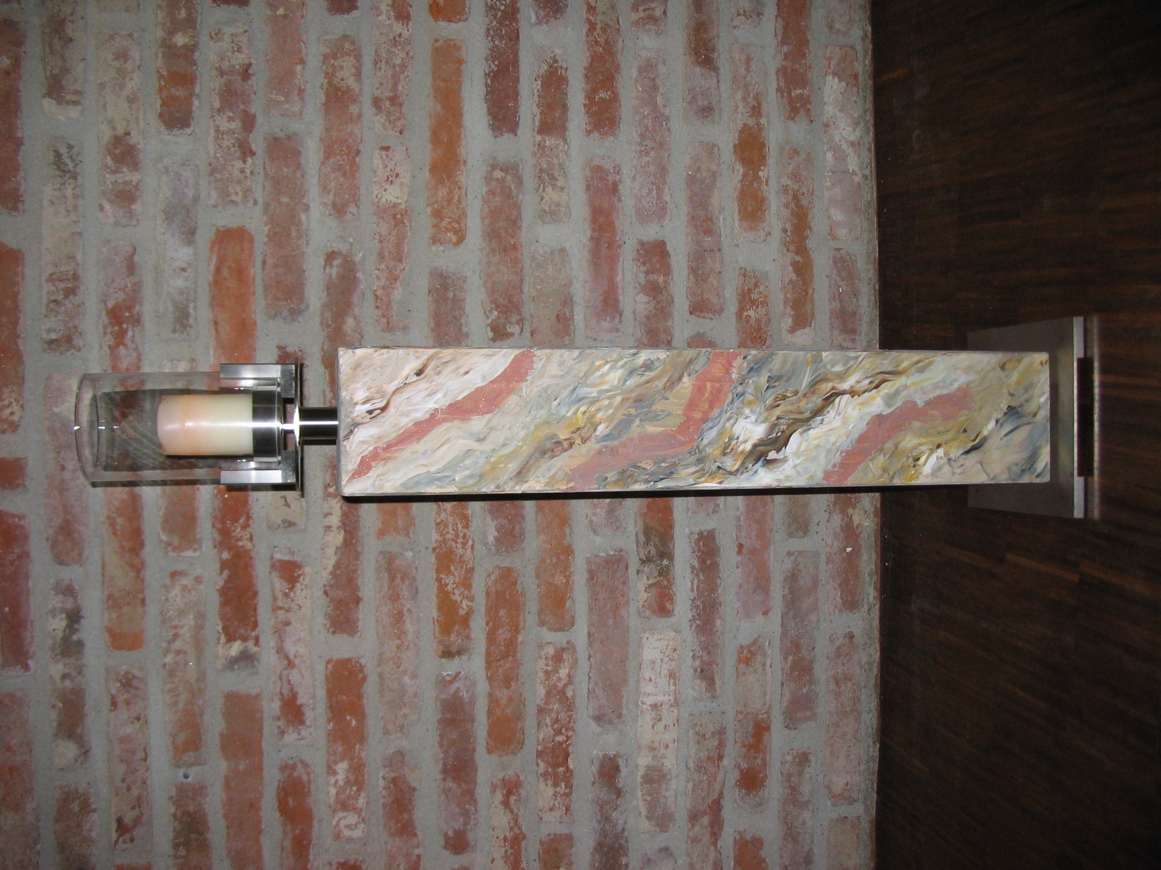 Kerzenständer mit Glaszylinder und Spachteltechnik